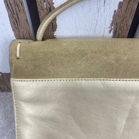 DONALD J PLINER Tan & Gold Suede Crossbody Purse Hammered Silver Hearts RARE - Picture 4 of 12